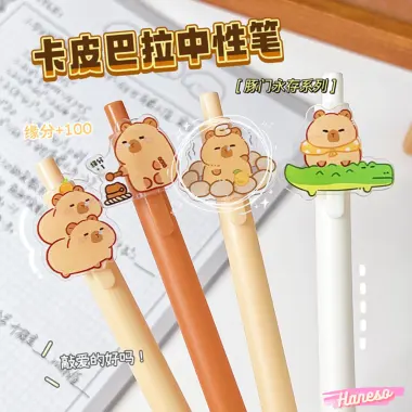 Haneso Bút Bi Bấm 0.5mm Capybara Bút Mực Gel Hoạt Hình Chuột Lang Nước Cute Đồ Dùng Học Tập Học Sinh Văn Phòng Phẩm 4