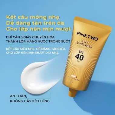 Kem Chống Nắng 2in1 Pinktwo SPF40 PA+ Bảo Vệ Da Toàn Diện, Dưỡng Da, Dịu Nhẹ Không Nhờn Rít