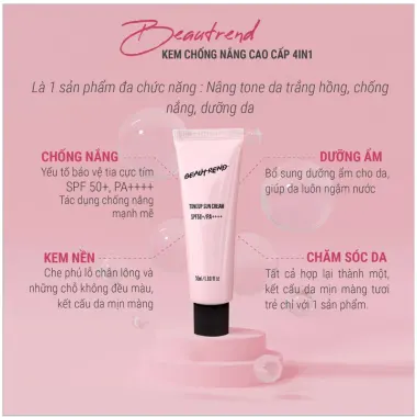 Kem chống nắng Beautrend Toneup Sun Cream SPF 50 PA ++++ chống nắng đa năng , mờ thâm , kem nền tone hồng nhẹ 2 Kem chống nắng Beautrend Toneup Sun Cream SPF 50 PA ++++ chống nắng đa năng , mờ thâm , kem nền tone hồng nhẹ 2