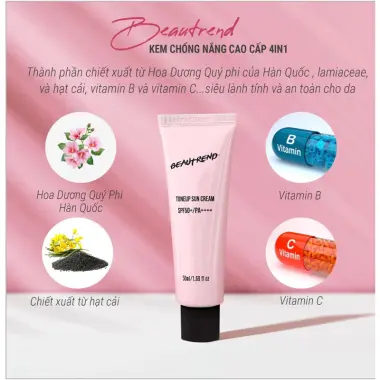 Kem chống nắng Beautrend Toneup Sun Cream SPF 50 PA ++++ chống nắng đa năng , mờ thâm , kem nền tone hồng nhẹ 3 Kem chống nắng Beautrend Toneup Sun Cream SPF 50 PA ++++ chống nắng đa năng , mờ thâm , kem nền tone hồng nhẹ 3