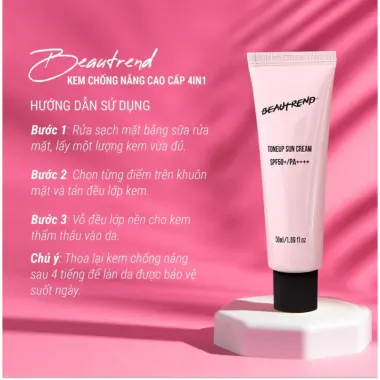 Kem chống nắng Beautrend Toneup Sun Cream SPF 50 PA ++++ chống nắng đa năng , mờ thâm , kem nền tone hồng nhẹ 6 Kem chống nắng Beautrend Toneup Sun Cream SPF 50 PA ++++ chống nắng đa năng , mờ thâm , kem nền tone hồng nhẹ 6