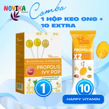 Kẹo Mút Keo Ong EXTRA Happy Vitamin - Vitamin Trái Cây Hữu Cơ NOVIKA Giảm Giá 25k 15