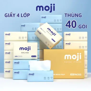 Khăn Giấy Ăn Moji Cao Cấp 4 Lớp Tự Nhiên Giá Rẻ 88k/Thùng 40 Gói 8