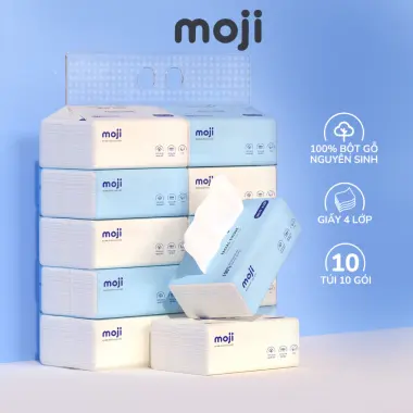 Khăn Giấy Ăn Moji Cao Cấp 4 Lớp Tự Nhiên Giá Rẻ 88k/Thùng 40 Gói 12