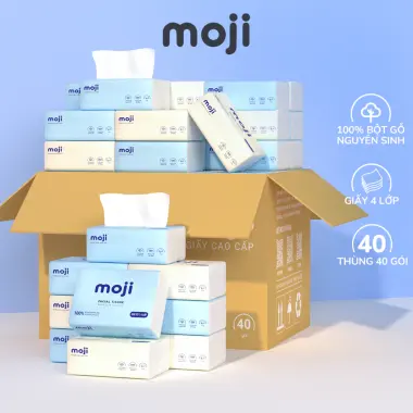 Khăn Giấy Ăn Moji Cao Cấp 4 Lớp Tự Nhiên Giá Rẻ 88k/Thùng 40 Gói 13