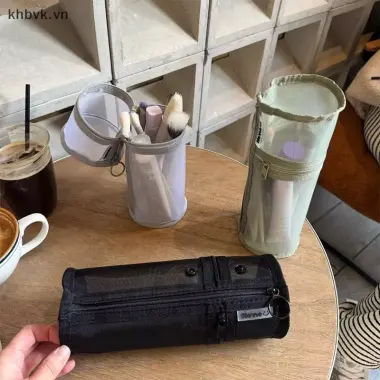 Lưới Dụng Cụ Trang Điểm Kép Túi Bảo Quản Bàn Chải Di Động Hộp Đựng Bàn Chải Dung Tích Lớn Đơn Giản Giá Đỡ Xô Du Lịch Túi Đứng