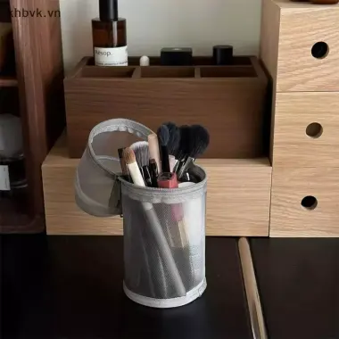 Lưới Dụng Cụ Trang Điểm Kép Túi Bảo Quản Bàn Chải Di Động Hộp Đựng Bàn Chải Dung Tích Lớn Đơn Giản Giá Đỡ Xô Du Lịch Túi Đứng