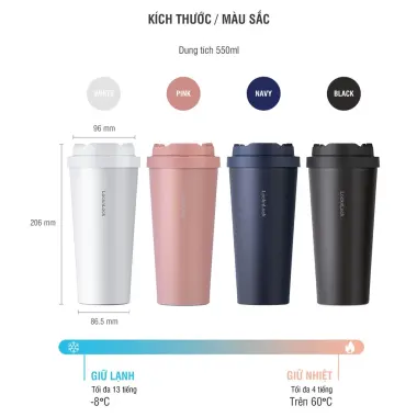 Ly giữ nhiệt LocknLock 550ml mở nắp một chạm - Giảm 159k, giữ nhiệt lâu, đa màu