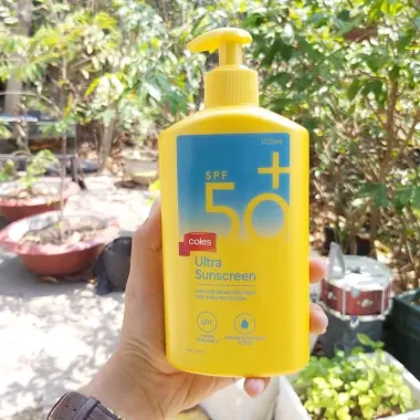 Mã giảm thêm 25k live =>ib. Kem Chống Nắng cho cả gia đình Coles Ultra Sunscreen SPF50+, 3 Can 1l-500ml-200ml-100ml 6