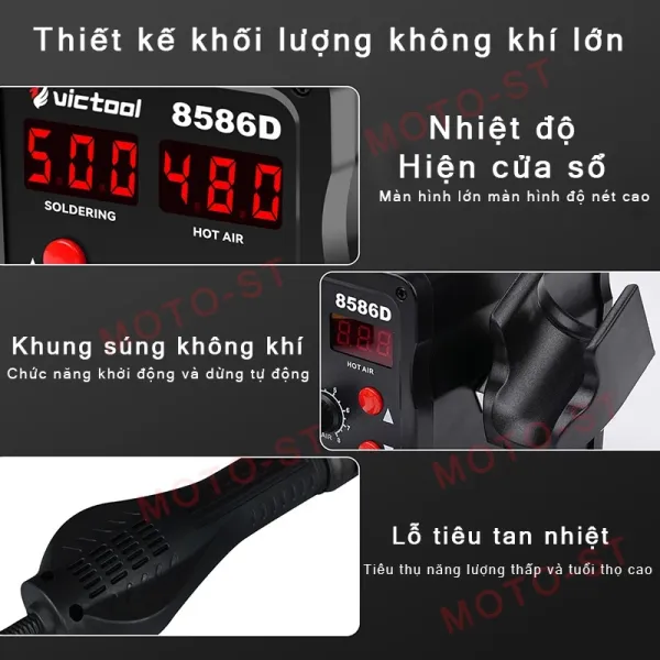 Đánh giá chi tiết công suất và tính năng LED của máy khò nhiệt Victool 8586D 2in1