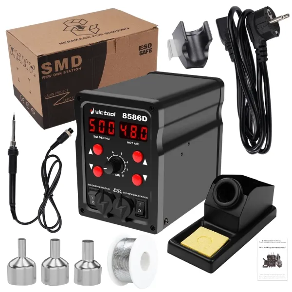 Hình ảnh sản phẩm Máy Khò Nhiệt Trạm Hàn Mini Victool 8586D 2in1 LED 760W Giá Rẻ BH 1 Năm