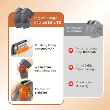 Máy massage đầu gối K9 Lite rung kết hợp chườm ấm hồng ngoại, massage chân giúp giảm đau Masaji 3 Máy massage đầu gối K9 Lite rung kết hợp chườm ấm hồng ngoại, massage chân giúp giảm đau Masaji 3