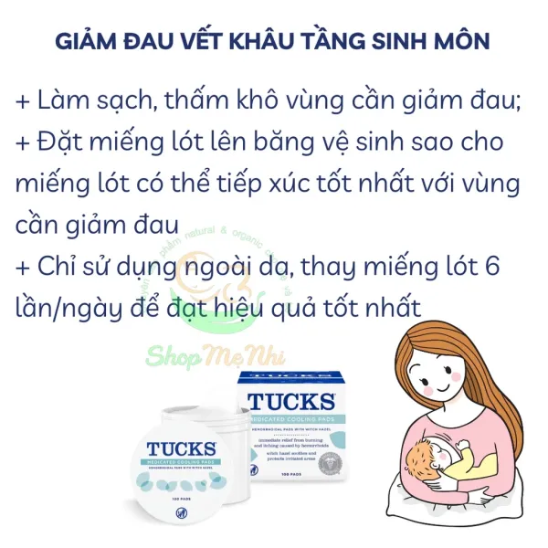 Hình ảnh sản phẩm Miếng dán lạnh giảm đau sau sinh TUCKS Medicated Cooling Pads 100 miếng.
