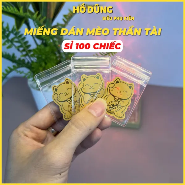 Hình ảnh sản phẩm Miếng Dán Mèo Thần Tài Mạ Vàng 24K - Sỉ 100c - Dán Điện Thoại, Ví, Ưu Đãi 95.000Đ