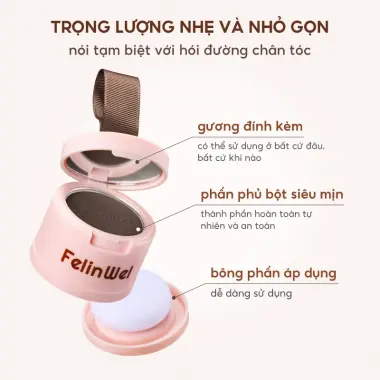 Phấn Che Hói Tóc & Chân Tóc FelinWel 4g - Bộ Đầy Đủ Có Gương, Bông, Che Phủ Tự Nhiên