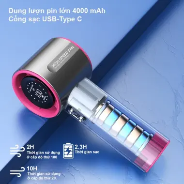 Quạt cầm tay mini NEVAKI GS1 pin 4000mAh tốc độ gió 100 cấp điều chỉnh màn hình kỹ thuật số 6 Quạt cầm tay mini NEVAKI GS1 pin 4000mAh tốc độ gió 100 cấp điều chỉnh màn hình kỹ thuật số 6