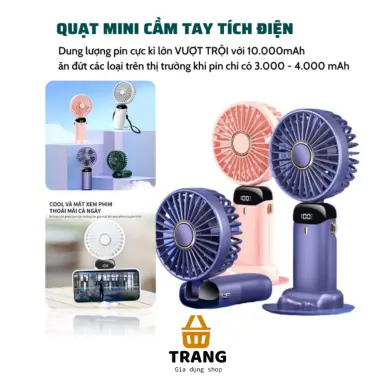 Quạt Cầm Tay Mini Sạc Điện Pin 10000mAh Gấp Gọn 5 Tốc Độ Giá Cực Sốc Chỉ 179k 3