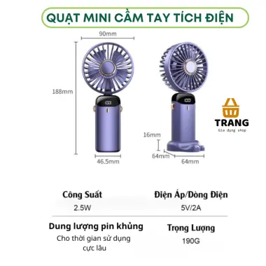 Quạt Cầm Tay Mini Sạc Điện Pin 10000mAh Gấp Gọn 5 Tốc Độ Giá Cực Sốc Chỉ 179k 5