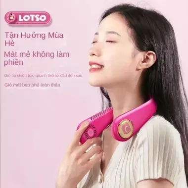 Quạt đeo cổ tích điện Gấu Dâu Losto, quạt quàng cổ không cánh mini cho bé pin sạc 3 cấp độ gió êm ái không tiếng ồn 2