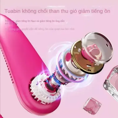 Quạt đeo cổ tích điện Gấu Dâu Losto, quạt quàng cổ không cánh mini cho bé pin sạc 3 cấp độ gió êm ái không tiếng ồn 5