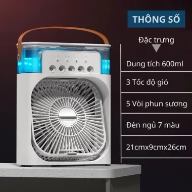 Quạt Điều Hoà Hơi Nước Mini 600ml 3 Chế Độ Gió 5 Vòi Sương LED 7 Màu Giá Cực Sốc 99K 2 Quạt Điều Hoà Hơi Nước Mini 600ml 3 Chế Độ Gió 5 Vòi Sương LED 7 Màu Giá Cực Sốc 99K 2