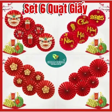 Quạt Giấy Đỏ Cao Cấp Trang Trí Đám Cưới Tết 2025 Giá Rẻ 18500Đ 1