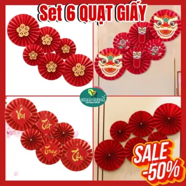 Quạt Giấy Đỏ Cao Cấp Trang Trí Đám Cưới Tết 2025 Giá Rẻ 18500Đ 4