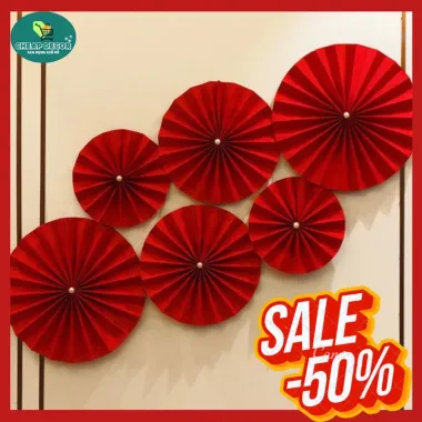 Quạt Giấy Đỏ Cao Cấp Trang Trí Đám Cưới Tết 2025 Giá Rẻ 18500Đ 5