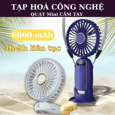 Quạt Mini Cầm Tay 5C Pin 6000mAh, Gió Mạnh 4 Cấp, Có Dây Đeo & Chân Đế, Quạt Để Bàn Tiện Lợi 2 Quạt Mini Cầm Tay 5C Pin 6000mAh, Gió Mạnh 4 Cấp, Có Dây Đeo & Chân Đế, Quạt Để Bàn Tiện Lợi 2