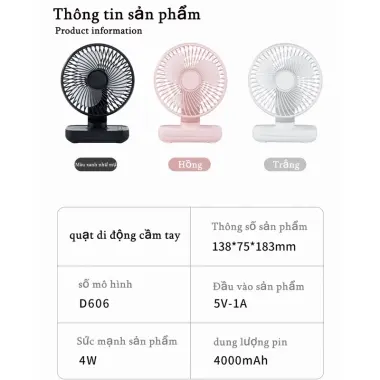Quạt Tích Điện Mini D606 Để Bàn Gấp 90 Độ 4 Tốc Độ Gió Pin 4000mAh Giá Rẻ 8 Quạt Tích Điện Mini D606 Để Bàn Gấp 90 Độ 4 Tốc Độ Gió Pin 4000mAh Giá Rẻ 8