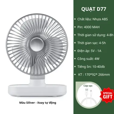 Quạt Tích Điện Mini D606 Để Bàn Gấp 90 Độ 4 Tốc Độ Gió Pin 4000mAh Giá Rẻ 12 Quạt Tích Điện Mini D606 Để Bàn Gấp 90 Độ 4 Tốc Độ Gió Pin 4000mAh Giá Rẻ 12