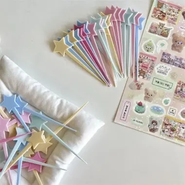 Que sao cắm trang trí, decor gói hàng, xiên trái cây, nhiều màu diy 4
