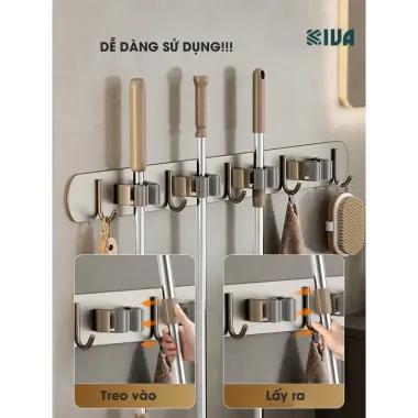 Thanh Móc Kẹp Treo Cây Lau Nhà KIVA Dán Tường Khoan Tường Bảo Hành 10 Năm Giá Rẻ 62.000đ