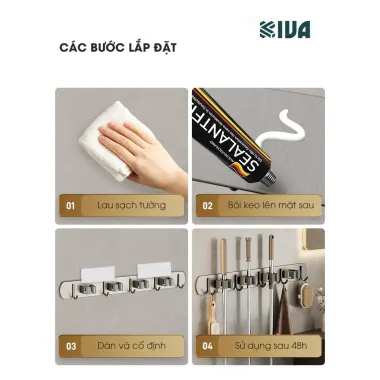 Thanh Móc Kẹp Treo Cây Lau Nhà KIVA Dán Tường Khoan Tường Bảo Hành 10 Năm Giá Rẻ 62.000đ