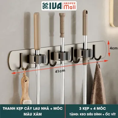 Thanh Móc Kẹp Treo Cây Lau Nhà KIVA Dán Tường Khoan Tường Bảo Hành 10 Năm Giá Rẻ 62.000đ