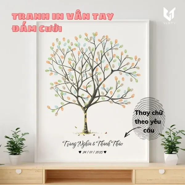 Hình ảnh sản phẩm Tranh Cây Vân Tay Đám Cưới In Theo Yêu Cầu - Ký Tên Miễn Phí - Giá Rẻ 95k