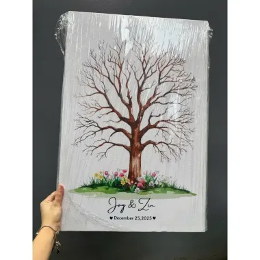 Tranh Cây Vân Tay Đám Cưới In Theo Yêu Cầu - Ký Tên Miễn Phí - Giá Rẻ 95k