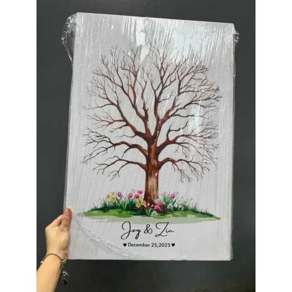 Hình ảnh sản phẩm Tranh Cây Vân Tay Đám Cưới In Theo Yêu Cầu - Ký Tên Miễn Phí - Giá Rẻ 95k