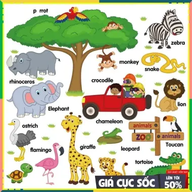 Tranh Dán Tường Con Vật Học tiếng Anh Cho Bé - Decal Sticker Dạy Học Giá Tốt 38k 2