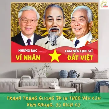 Tranh tráng gương Nguyễn Phú Trọng, Bác Hồ,Bác Giáp treo phòng khách,Decor tranh 3D kèm khung COMPOSITE Hệ Cao cấp 3 Tranh tráng gương Nguyễn Phú Trọng, Bác Hồ,Bác Giáp treo phòng khách,Decor tranh 3D kèm khung COMPOSITE Hệ Cao cấp 3