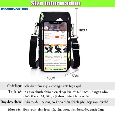 Túi đeo chéo nữ đi chơi đựng điện thoại chống nước thời trang đẹp thể thao nhỏ gọn mini màu đen cute cá tính 3