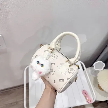 Túi Xách Nữ Đeo Chéo Mini Dáng Trống In Mèo Da PU Phong Cách Hàn Quốc Giá Rẻ 74k 5