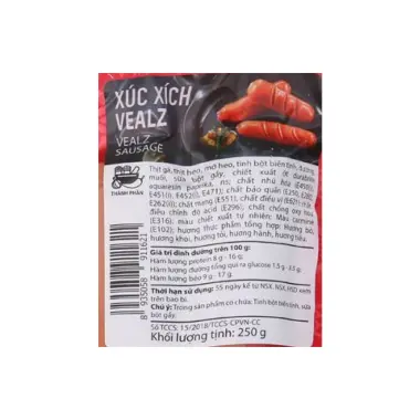 Xúc xích Vealz CP 250gr (4 cây) thơm ngon từ thịt heo tươi sạch 100%[Hà Nội giao hỏa tốc] 2