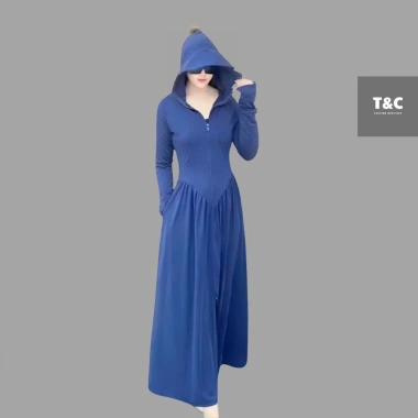 [2 lớp] chống nắng váy toàn thân thun lạnh,mũ vành to rộng,tay xỏ ngón,mẫu mới 2.025,T&C 2 fashion. 3