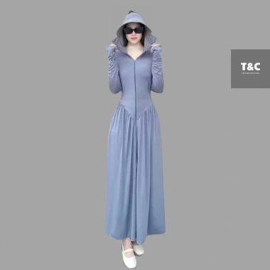 [2 lớp] chống nắng váy toàn thân thun lạnh,mũ vành to rộng,tay xỏ ngón,mẫu mới 2.025,T&C 2 fashion. 4