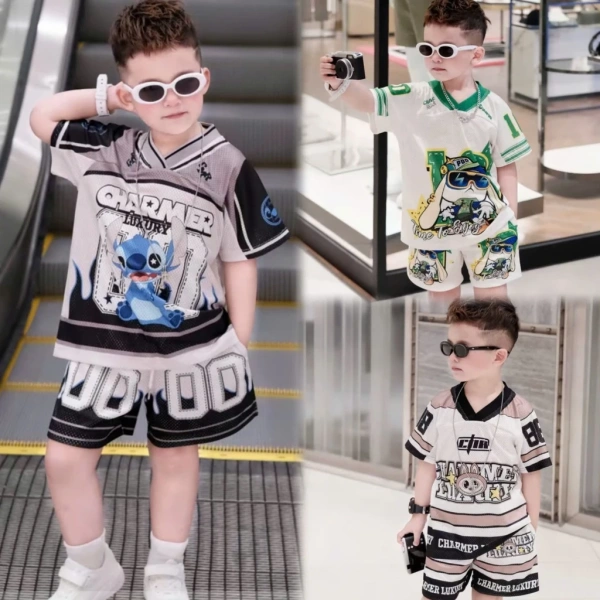 Hình ảnh sản phẩm (9-45kg) Bộ Đồ Quần và Áo bé trai Boy Phố Phong cách mùa hè in hình đáng yêu Chất vải cotton co dãn mềm mại thấm hút