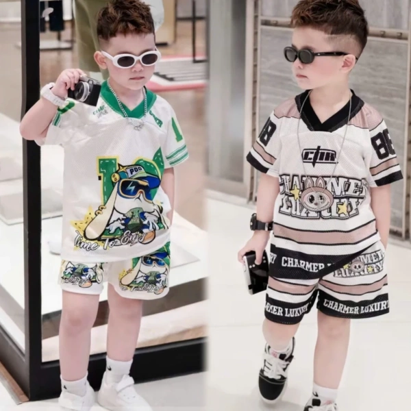 Hình ảnh sản phẩm (9-45kg) Bộ Đồ Quần và Áo bé trai Boy Phố Phong cách mùa hè in hình đáng yêu Chất vải cotton co dãn mềm mại thấm hút