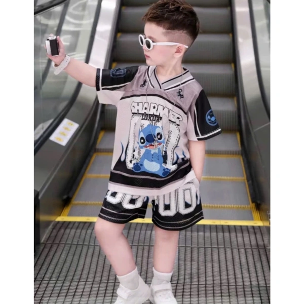 Hình ảnh sản phẩm (9-45kg) Bộ Đồ Quần và Áo bé trai Boy Phố Phong cách mùa hè in hình đáng yêu Chất vải cotton co dãn mềm mại thấm hút