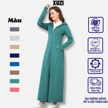 Áo chống nắng nữ 2 lớp toàn thân dáng dài, áo choàng vải kim cương thông hơi cao cấp XUZI 151.800