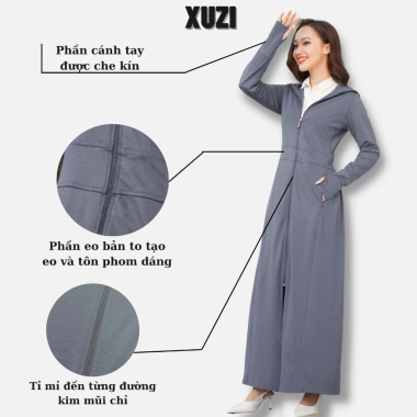 Áo chống nắng nữ 2 lớp toàn thân dáng dài, áo choàng vải kim cương thông hơi cao cấp XUZI 151.800
